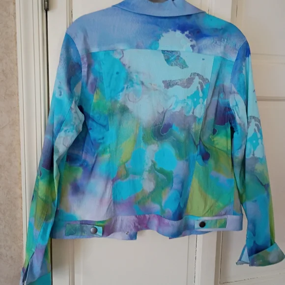 Vibrant Blue and Green Women's Jean Jacket.New No Tag.Pit To Pit 21" - Picture 4 of 7